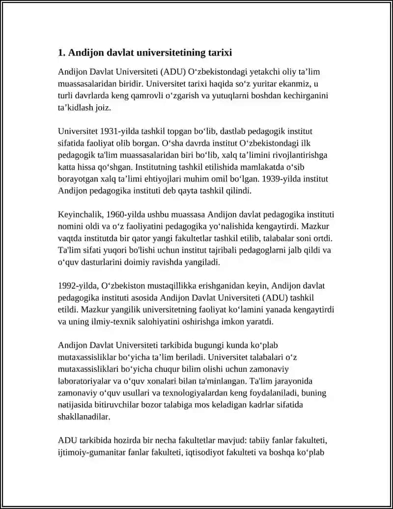 ANDIJON DAVLAT UNIVERSITETI MUSTAQIL ISH 3