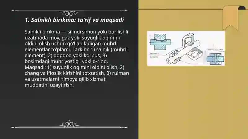 Salnikli birikmalar va ularni chizmasini bajarish 3