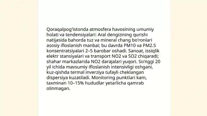 Qoraqalpog'istonda atmosfera havosining ifloslanishi 3