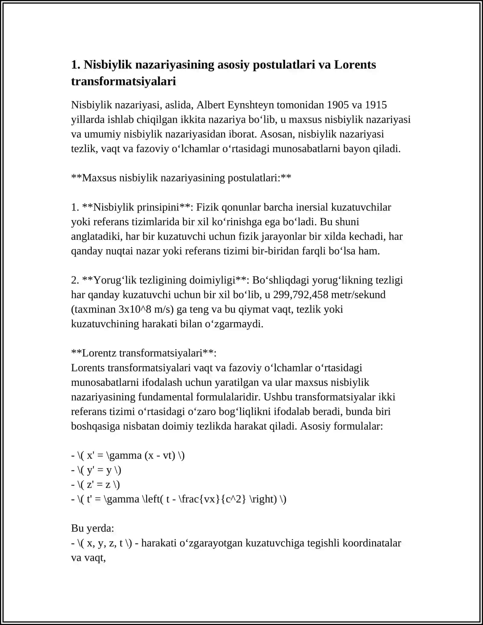 Nisbiylik nazariyasi elementlari 3