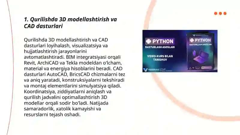 Qurilishda 3D modellashtirish va CAD dasturlari 3