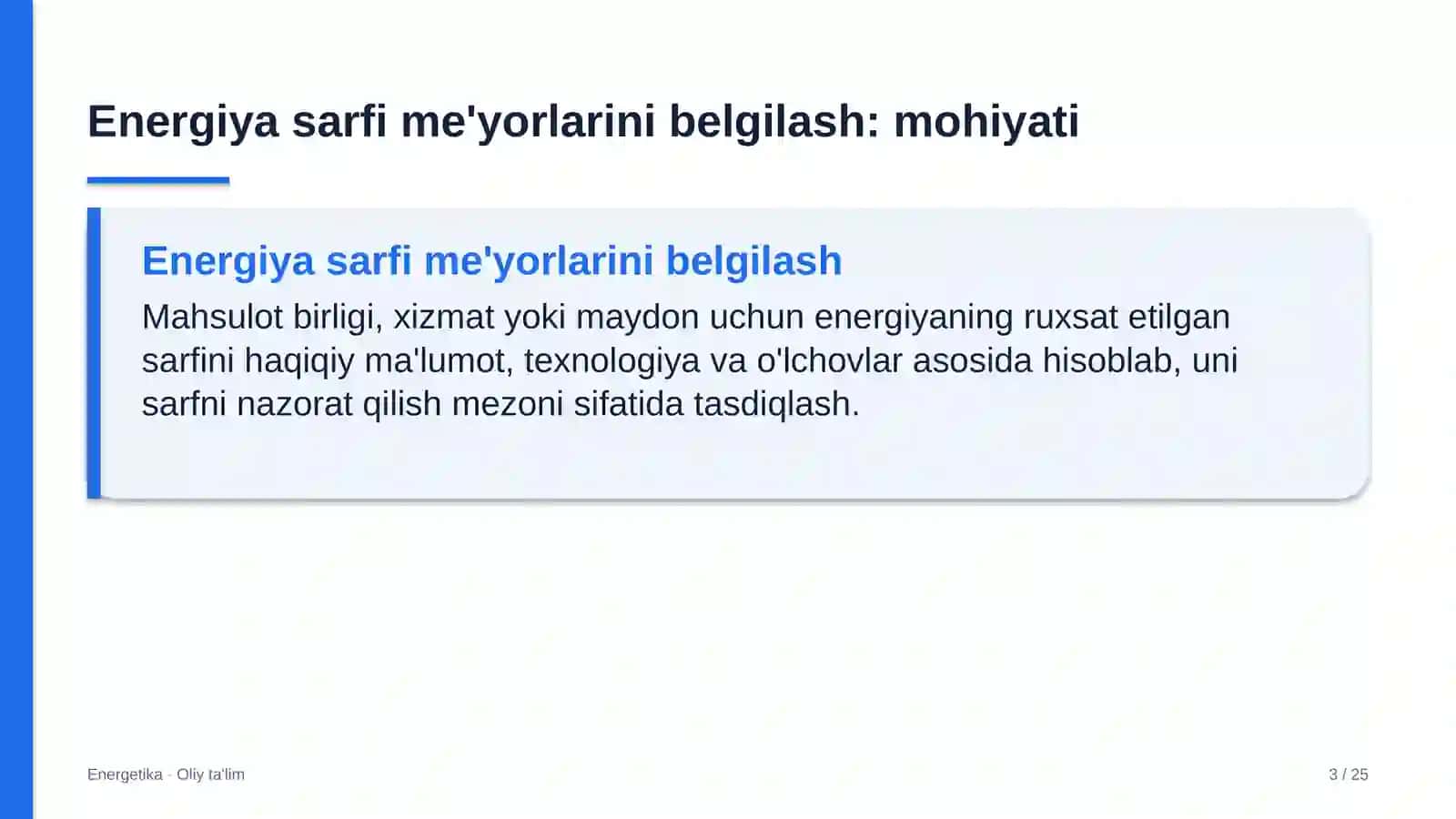 Energiya sarfi me'yorlarini belgilash 3