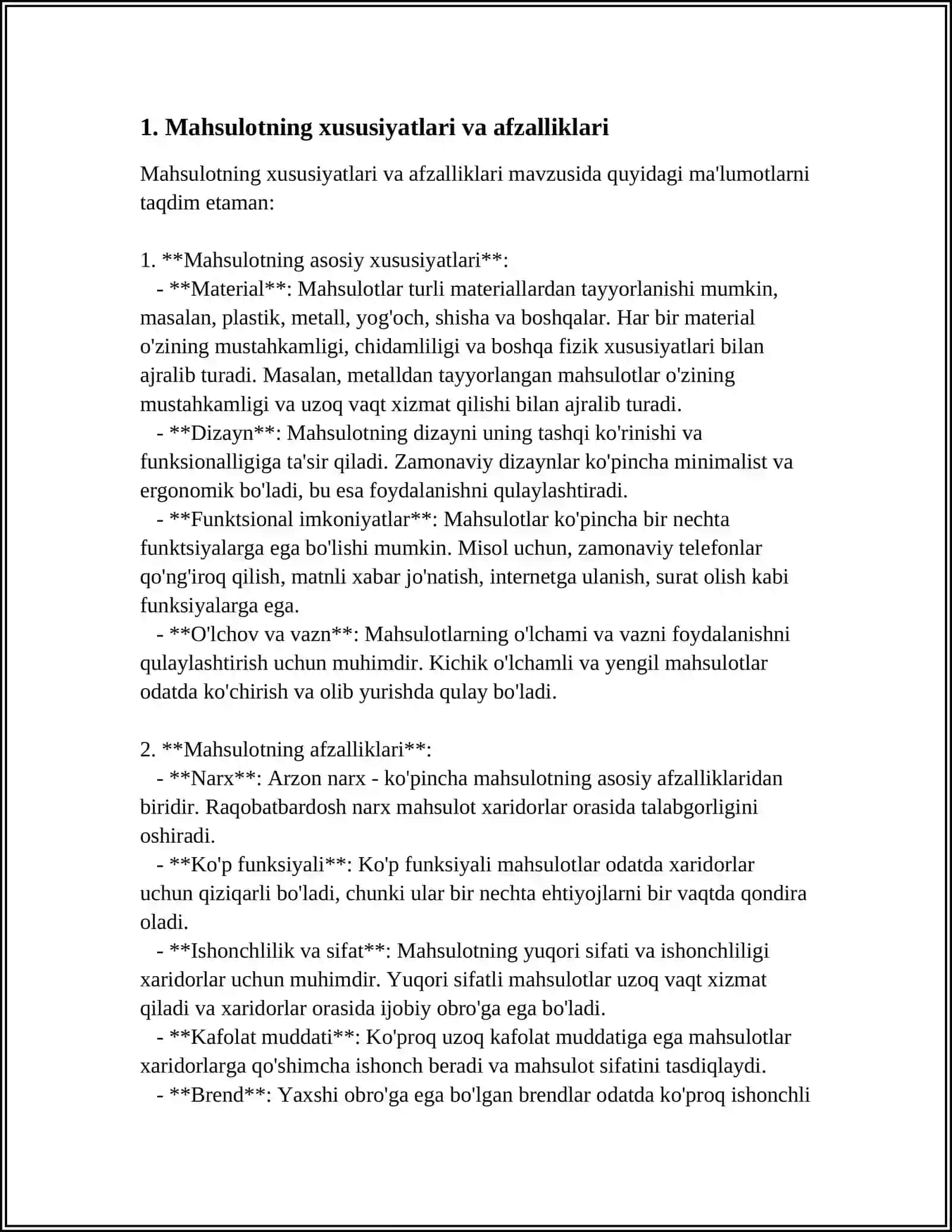 Mahsulotning xususiyatlari va afzalliklari 3