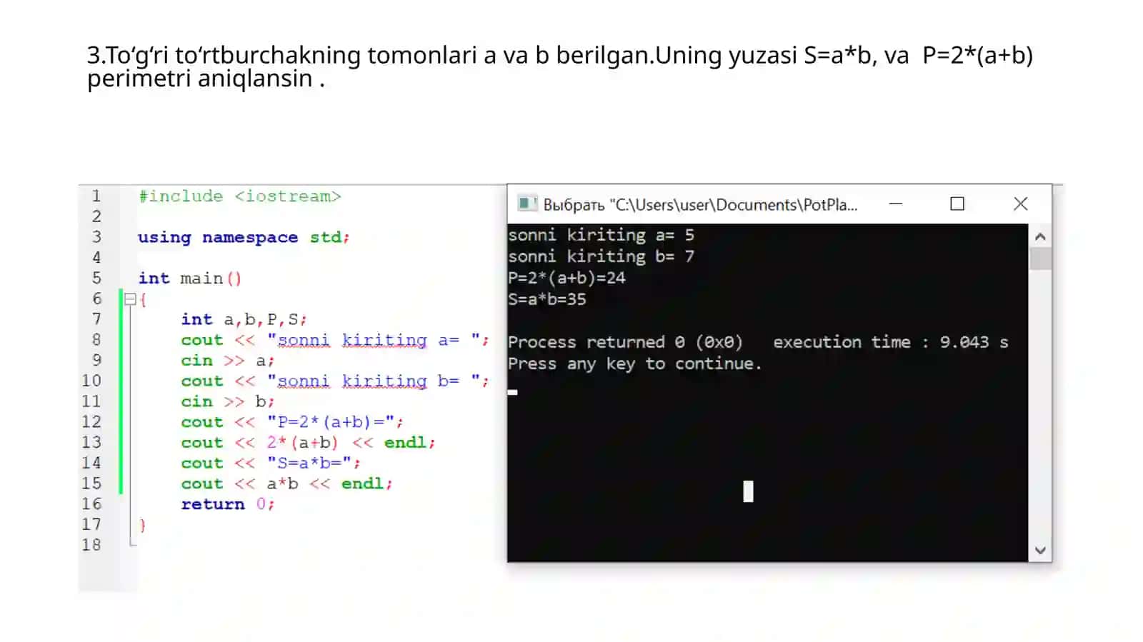 Kvadratning perimetri va yuzasi 3