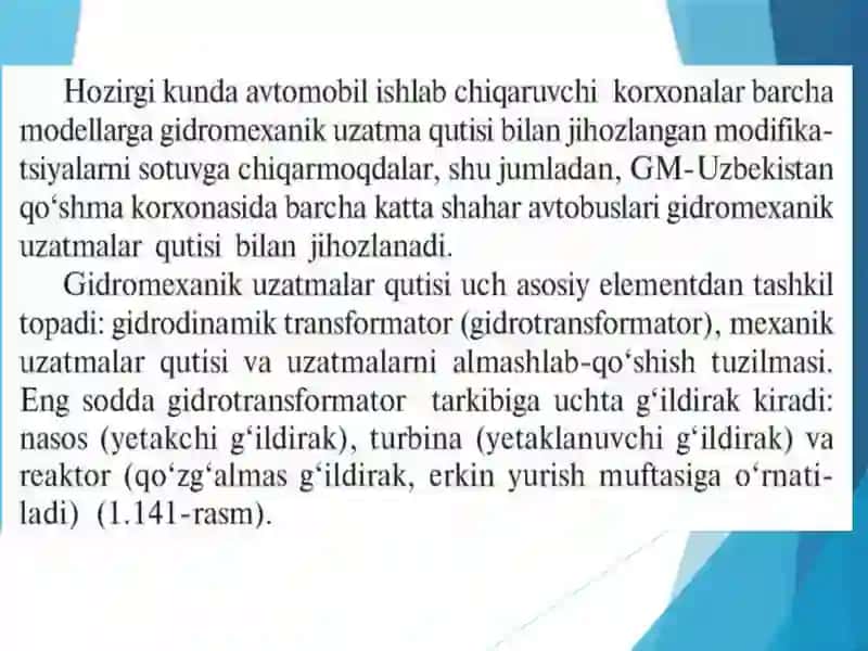 Zamonaviy avtomobillar uzatmalar qutisi 3