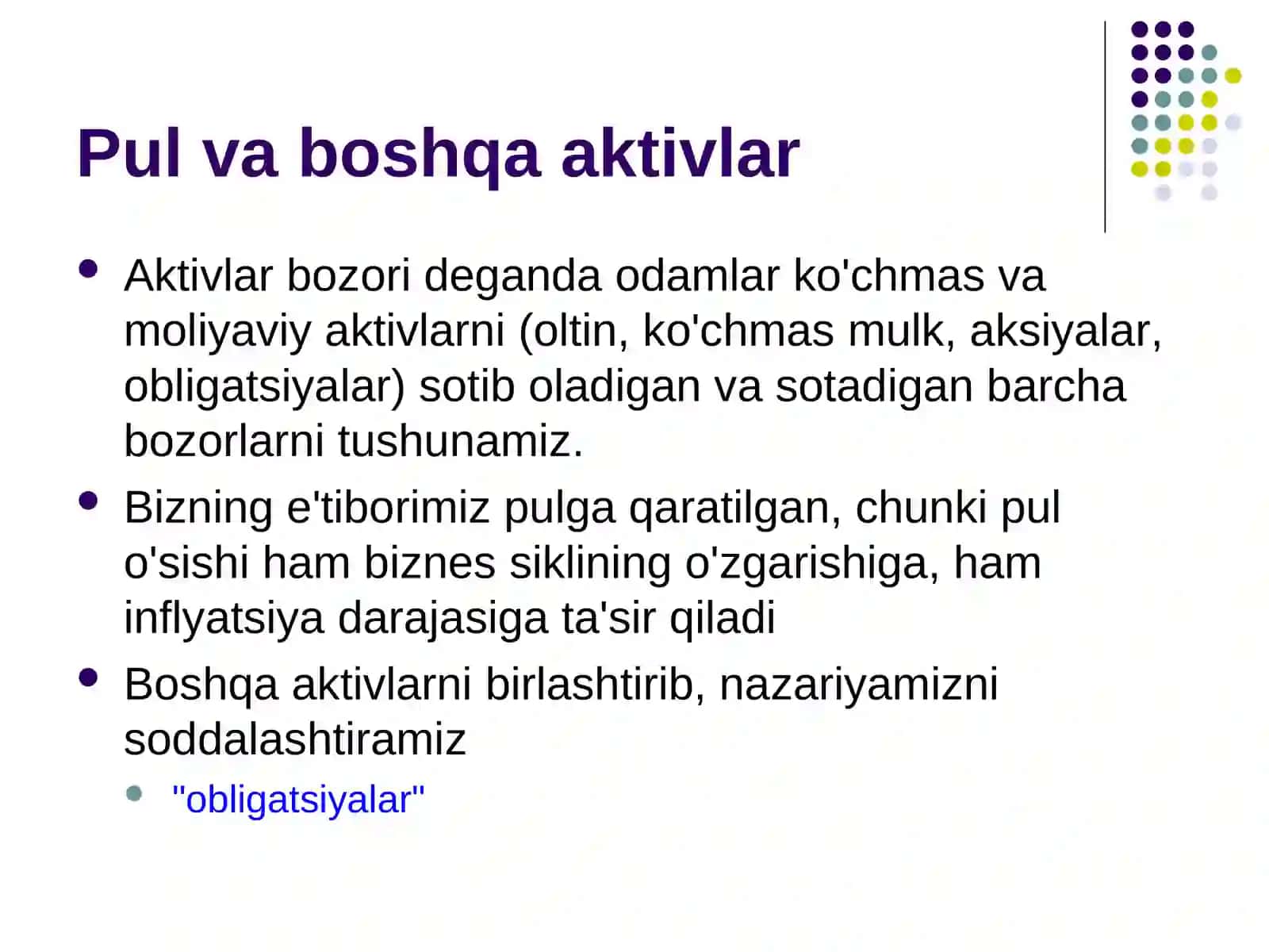Aktivlar bozori, pul va narxlar 3
