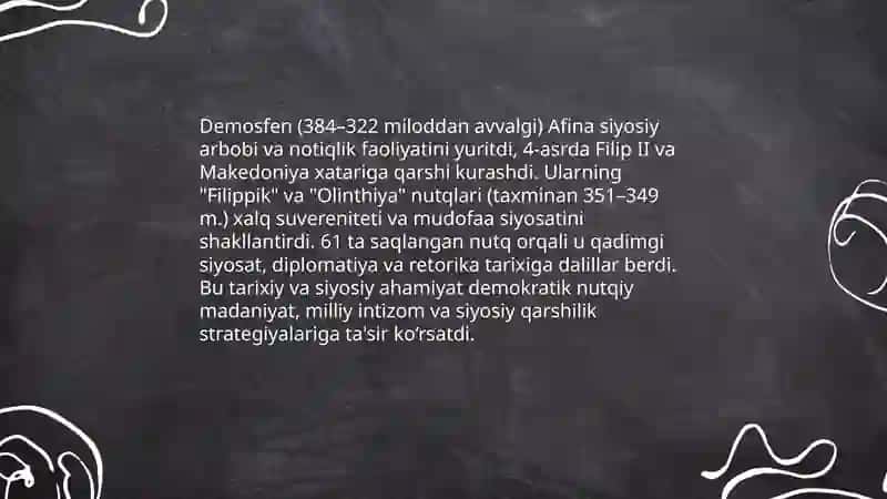 Demosfen notiqlik faoliyatini o‘rganishning ahamiyati 3