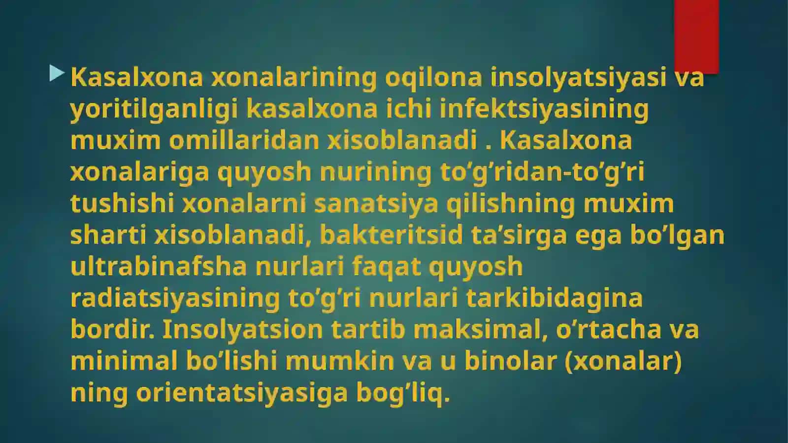 Kasalxonalarning insolyatsiyasi va yoritilish ko'rsatkichlari 3
