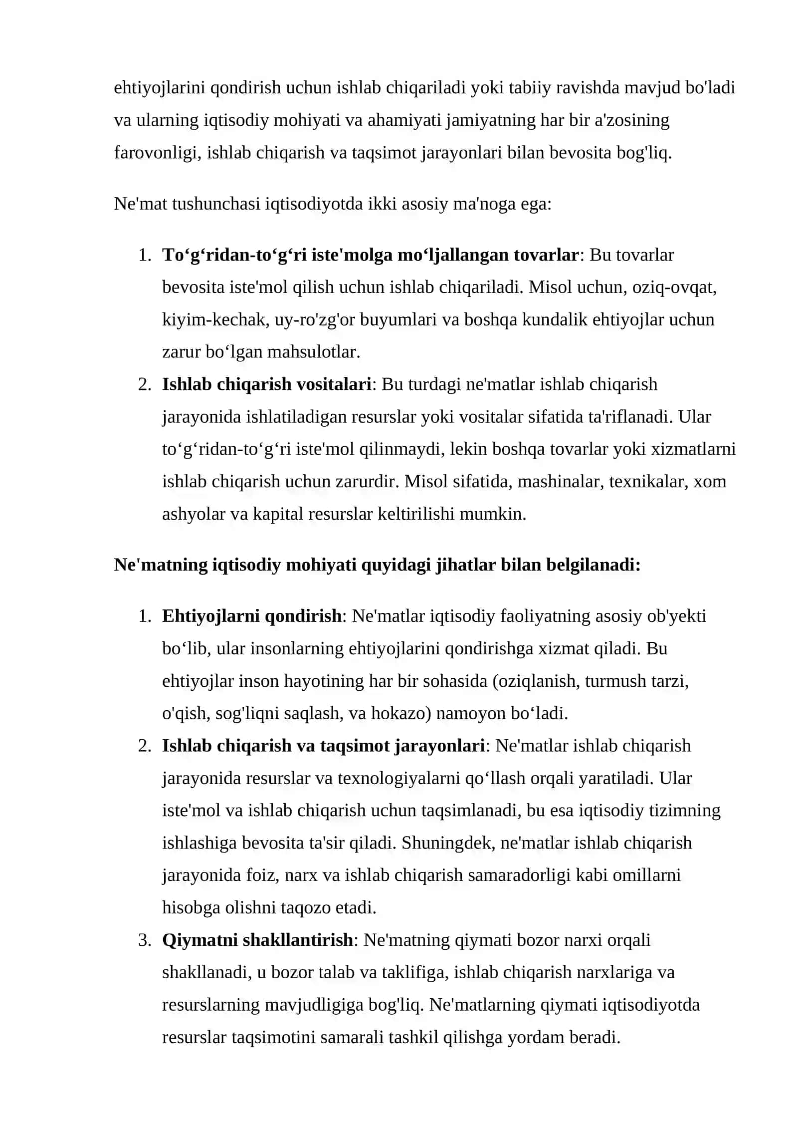 Iqtisodiy ne’matlar va ularning xususiyatlari 3