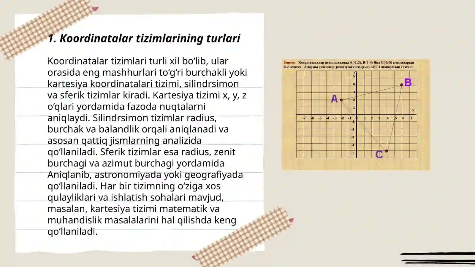 Turli koordinatalar sistemalari 3