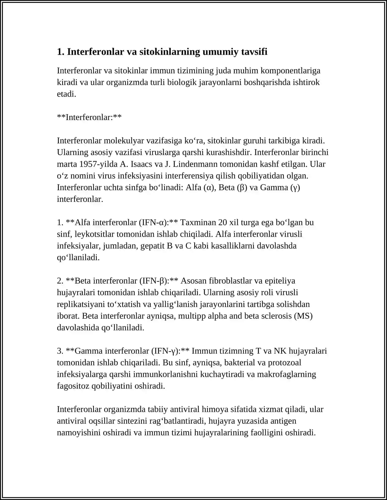 INTERFERON VA SITOKINLAR, SINTEZLANISHI, TAʼSIR MEXANIZMI 3