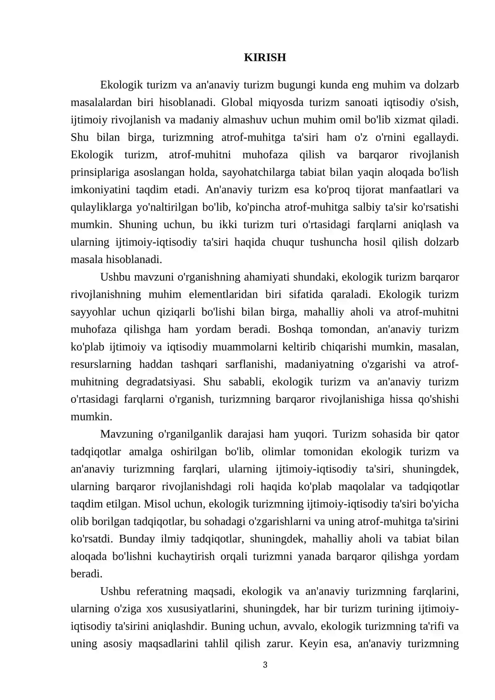 Ekologik turizm va an'anaviy turizm farqlari 3