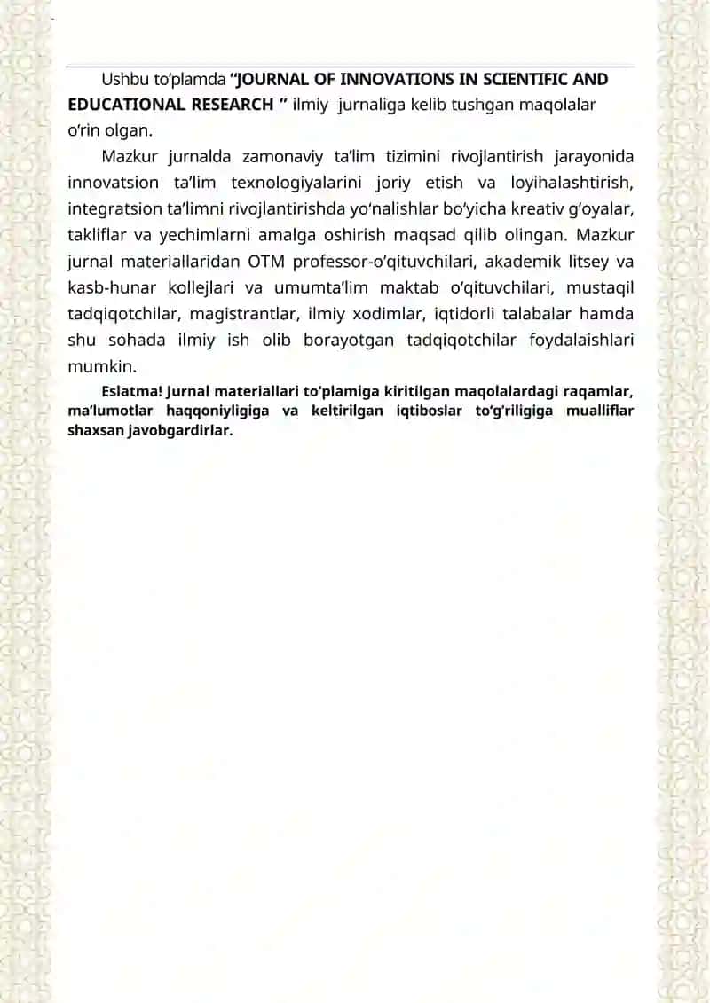 JOURNAL OF INNOVATIONS IN SCIENTIFIC AND EDUCATIONAL RESEARCH 3