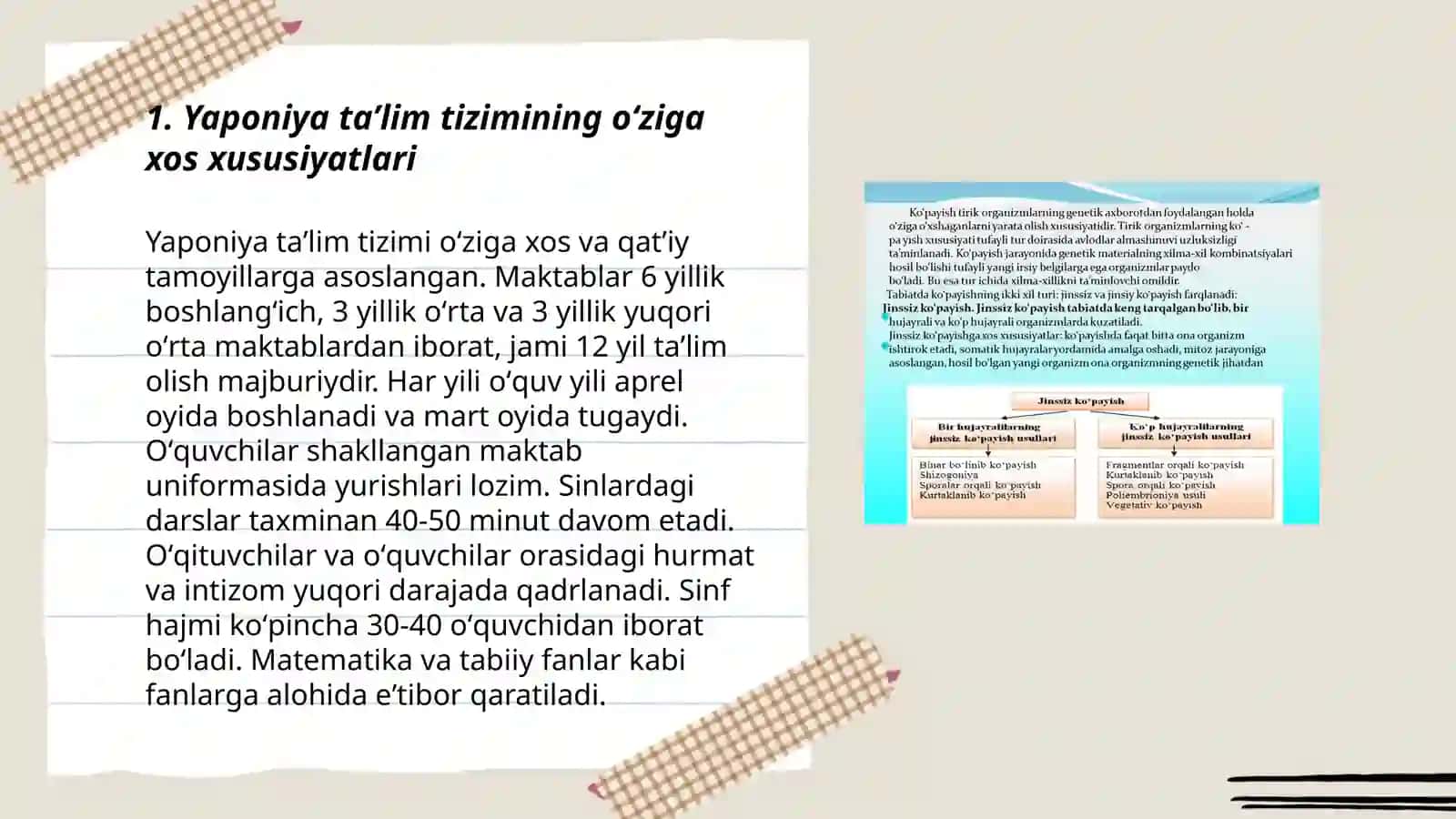 Osiyo mamlakatlarida taʼlim -tarbiya jarayonining oʻziga xos xususiyatlari. Yaponiya, Shimoliy va Janubiy Koreyadagi taʼlim tizimi va undagi muammolar 3