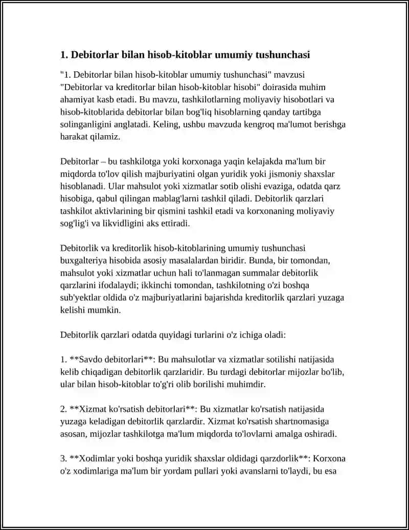 DEBITORLAR VA KREDITORLAR BILAN HISOB-KITOBLAR HISOBI 3