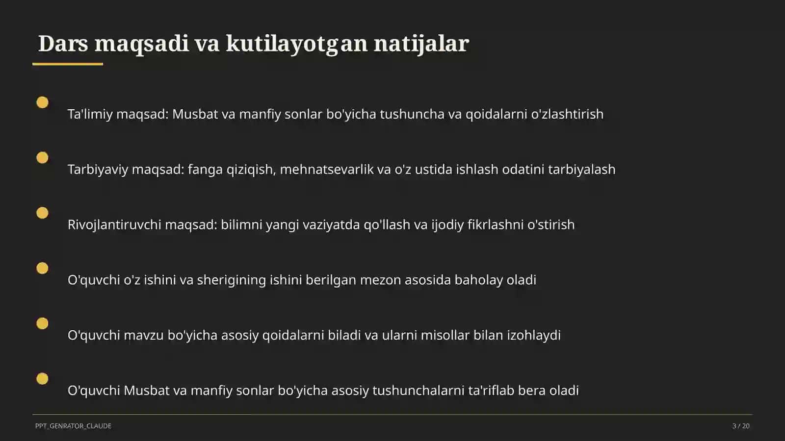 Musbat va manfiy sonlar (6-sinf) 3