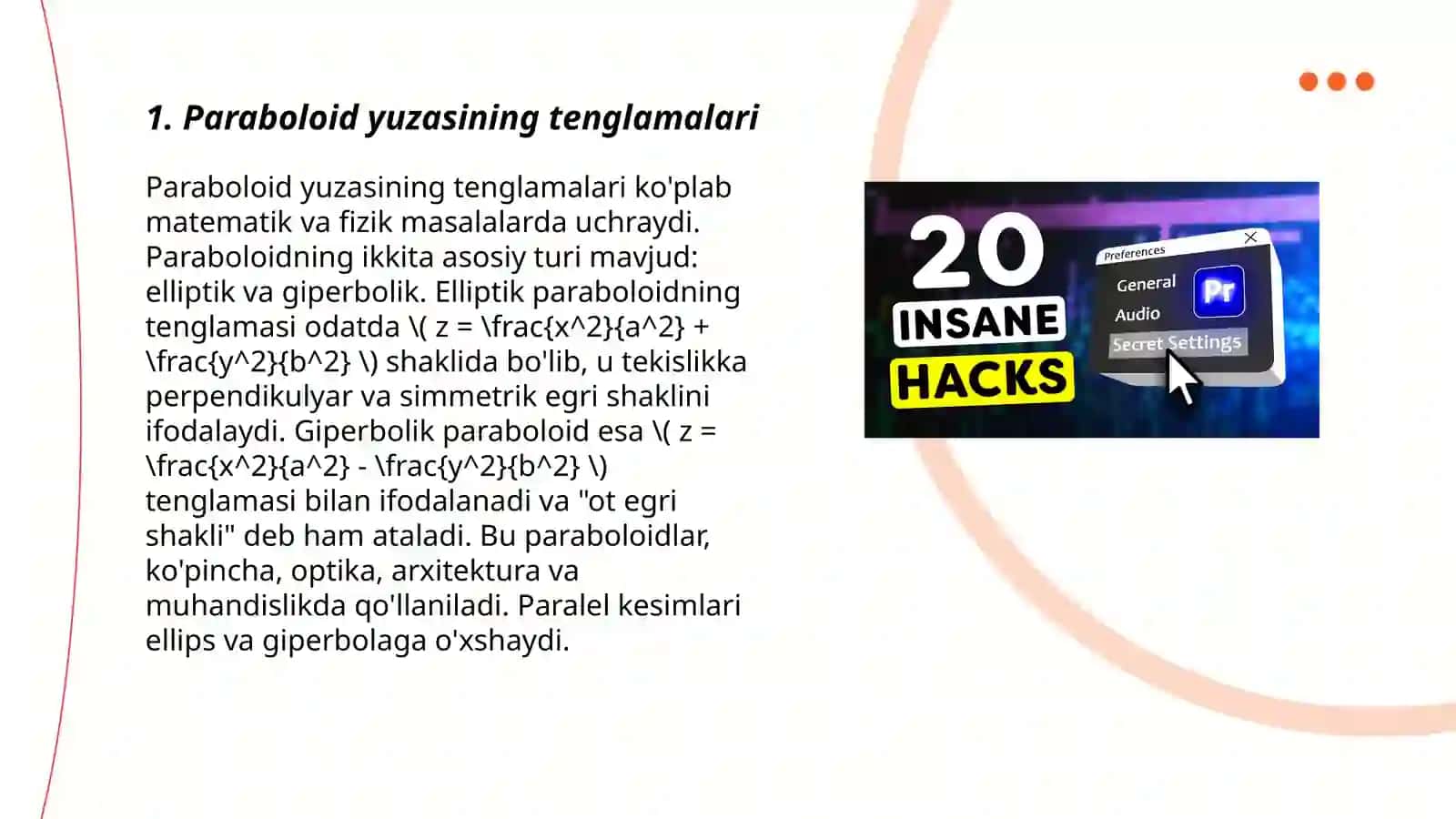Ikkinchi tartibli sirtlar paraboloid 3