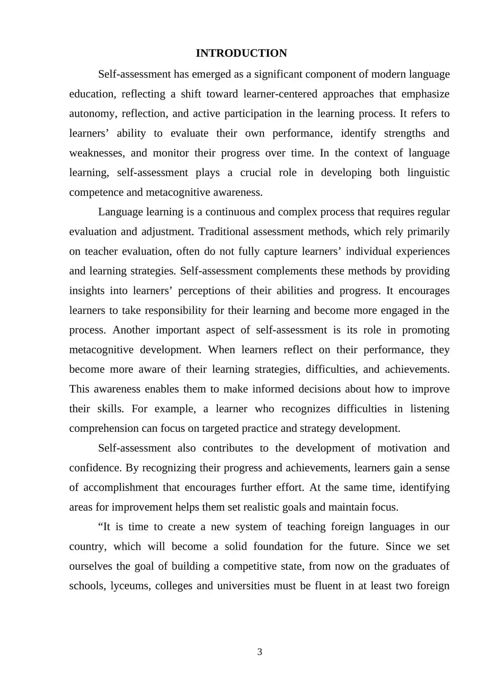 Course Paper: The Role of Self-Assessment in Language Learning 3