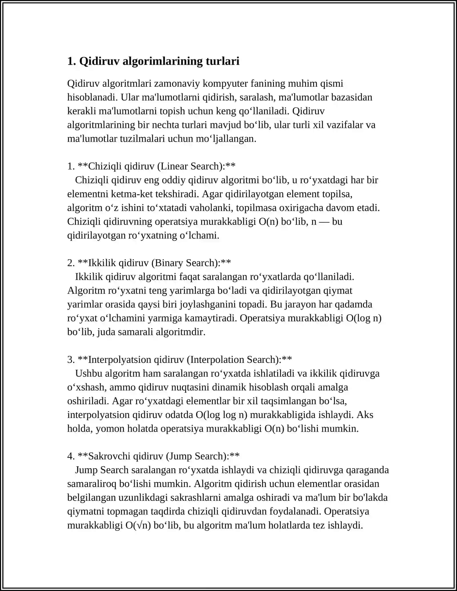 QIDIRUV ALGORITMLARNI QIYOSIY TAHLILI 3