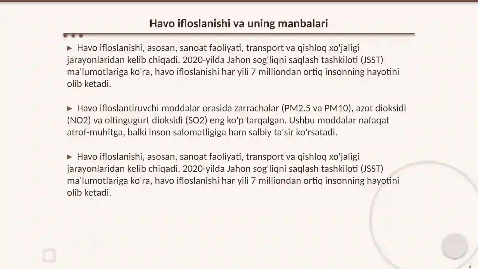 Atrof muhit ifloslanish turi bo’yicha 3