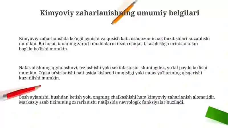 Kimyoviy zaharlanishning umumiy belgilari 3