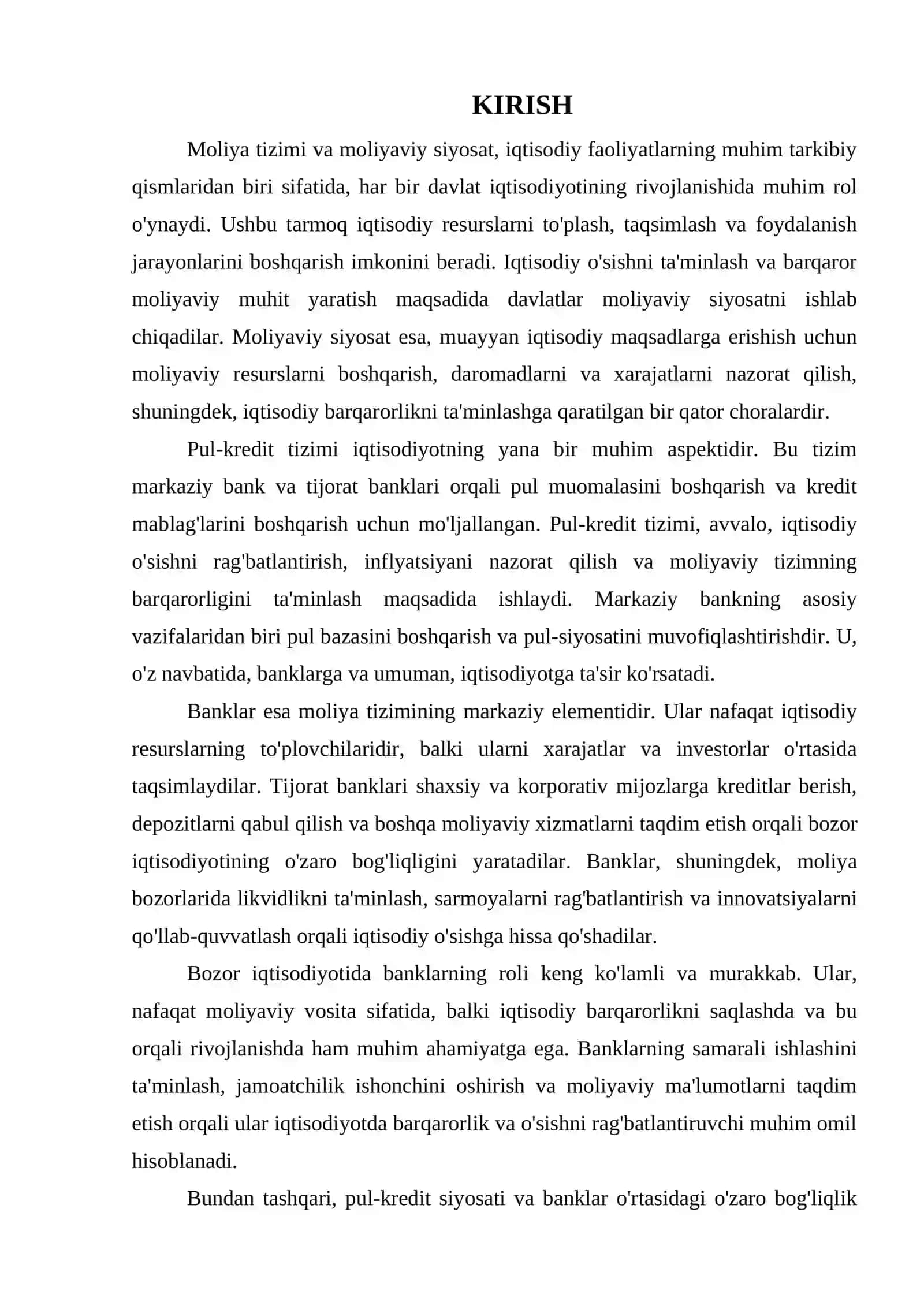 MOLIYA TIZIMI VA MOLIYAVIY SIYOSAT. PUL-KRYEDIT TIZIMI. BANKLAR VA ULARNING BOZOR IQTISODIYOTIDAGI ROLI 3