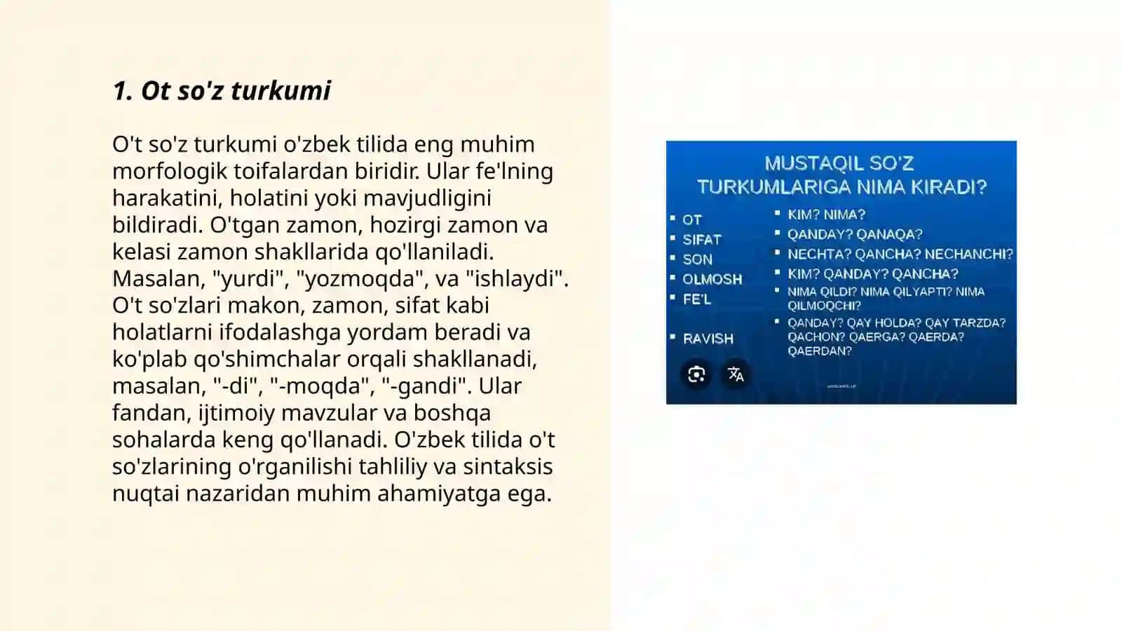 Ona tili fanidan soʻz turkumlari 3