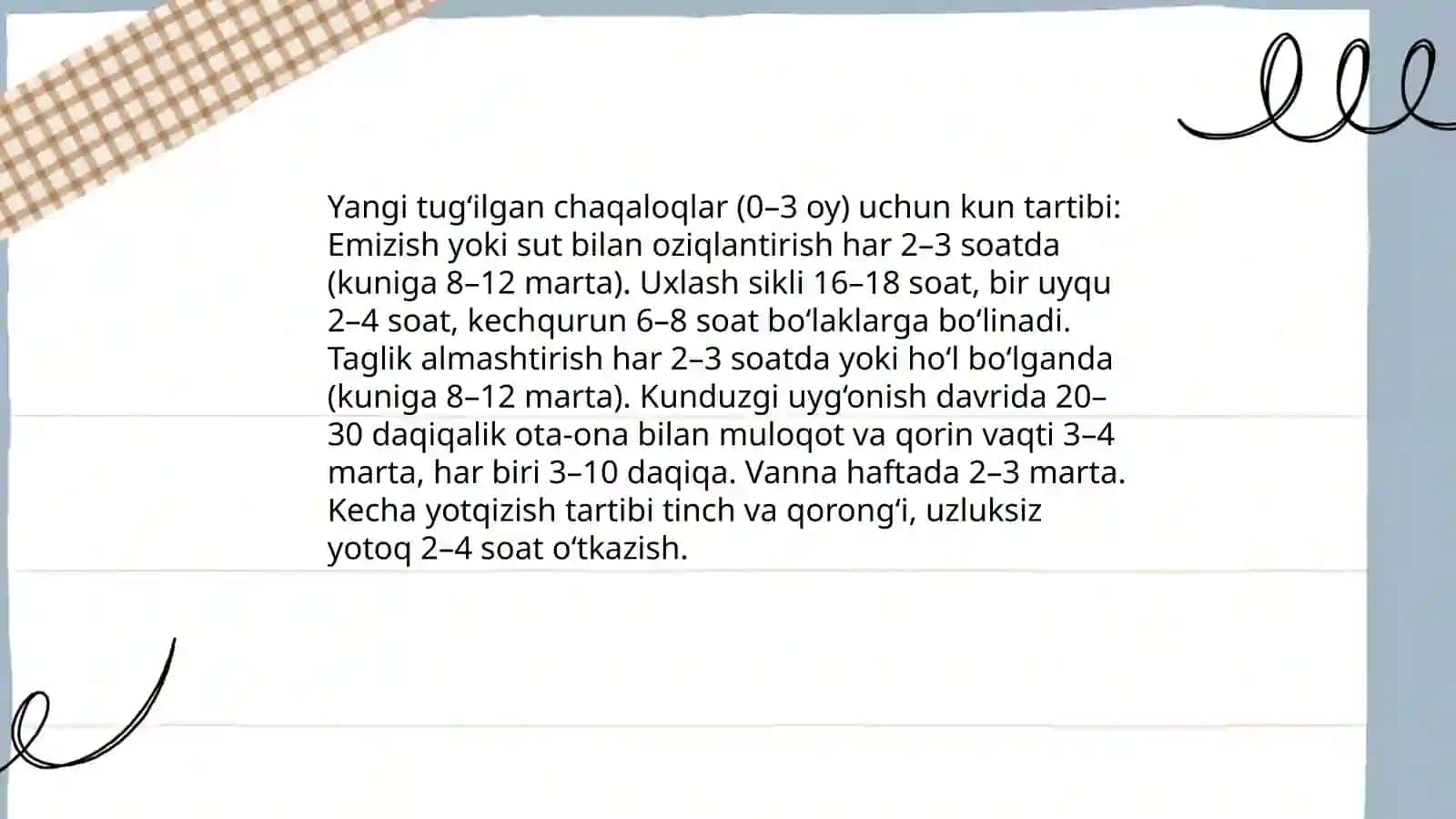 Turli yoshdagi bolalar uchun kun tartibi 3