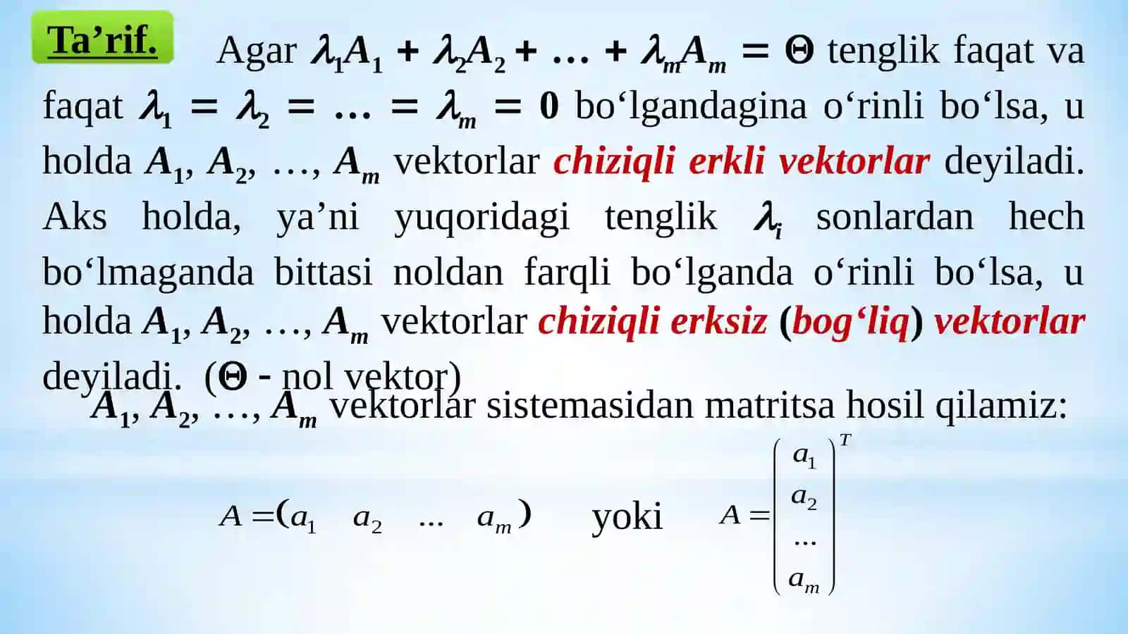 VEKTORLAR SISTEMASI VA UNING RANGI 3