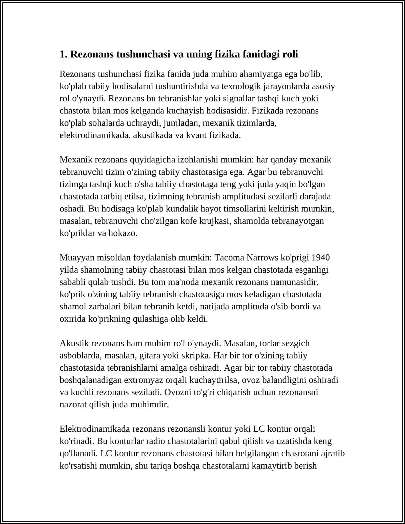 REZONANS VA PAST CHOSTOTALI KUCHAYTIRGICHLAR, ULARNING RADIO, TELEVIDENIYE, ALOQA TIZIMLARIDAGI OʻRNI 3