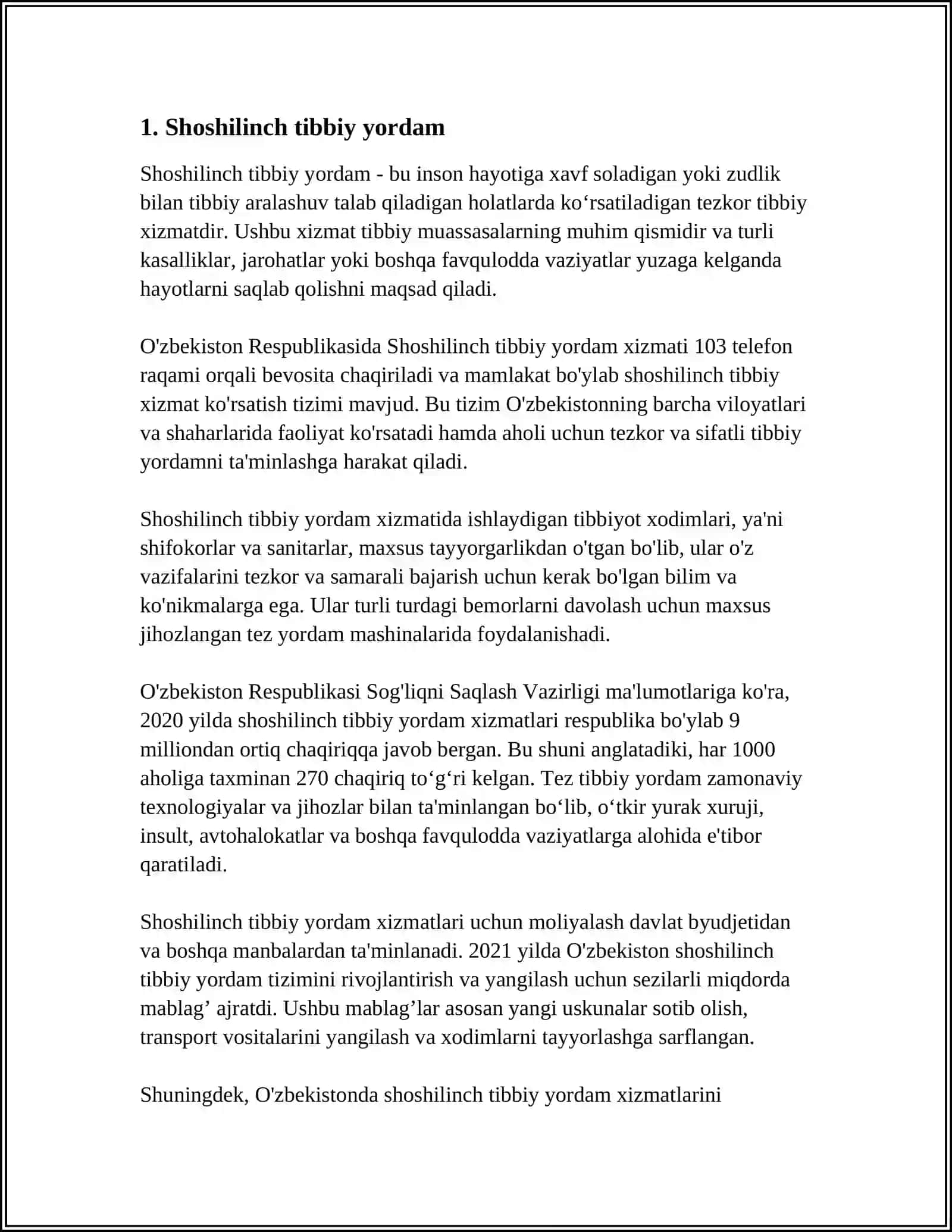 TEZ TIBBIY YORDAM KO'RSATISH 3