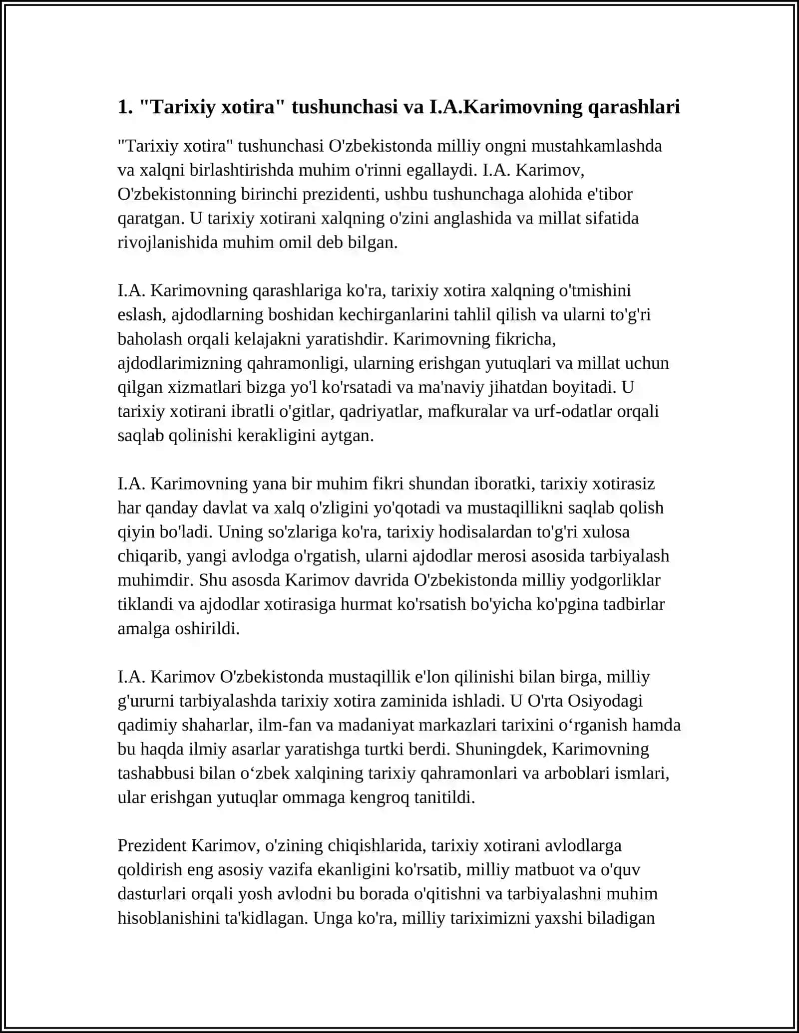 "TARIXIY XOTIRASIZ KELAJAK YO'Q" I.A.KARIMOV 3