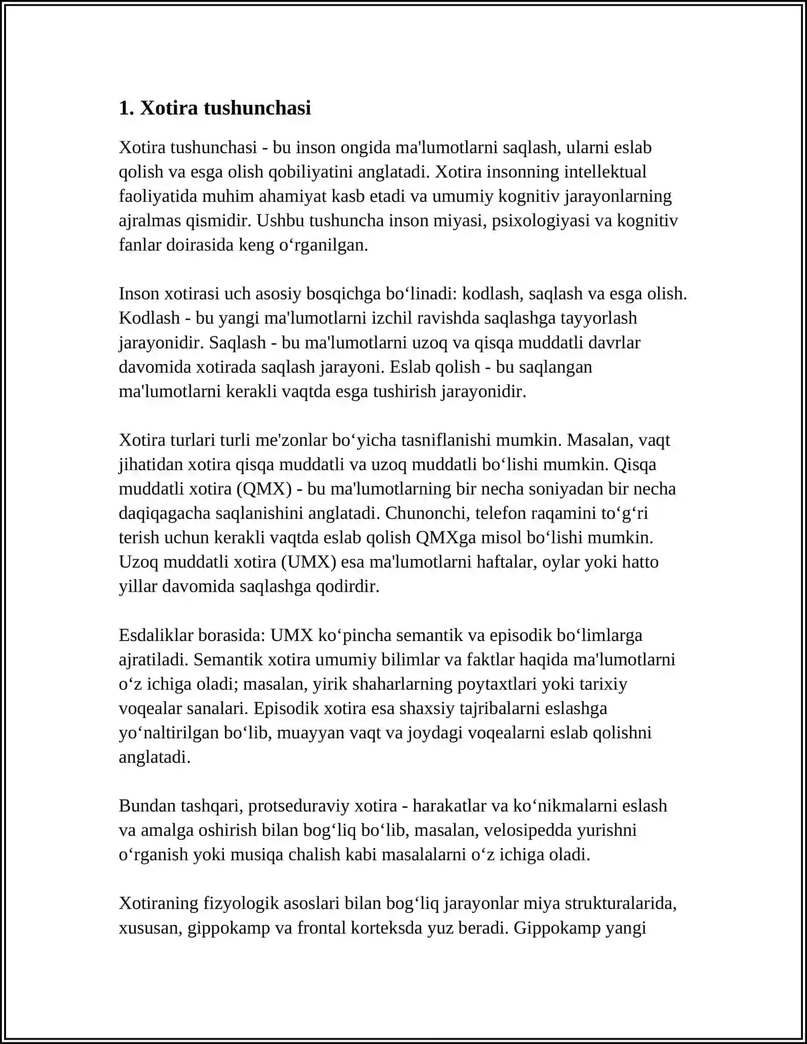 Xotira haqida tushuncha va tasnifi 3
