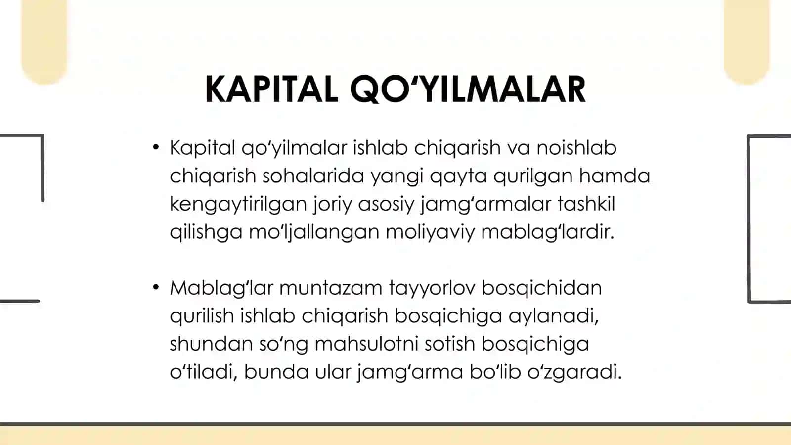 O‘zbekiston sanoatida kapital qo‘yilmalar va ularning asosiy yo‘nalishlari 3