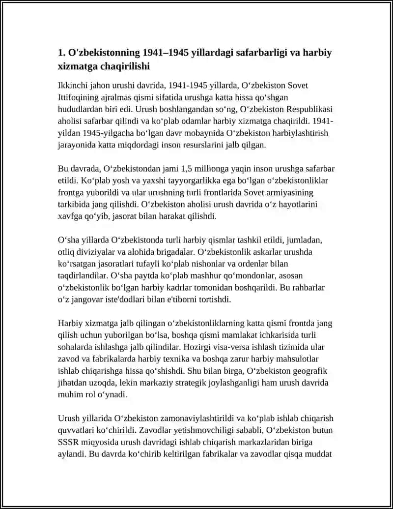 O'zbekistonning 1941–1945 yillardagi safarbarligi va harbiy xizmatga chaqirilishi 3