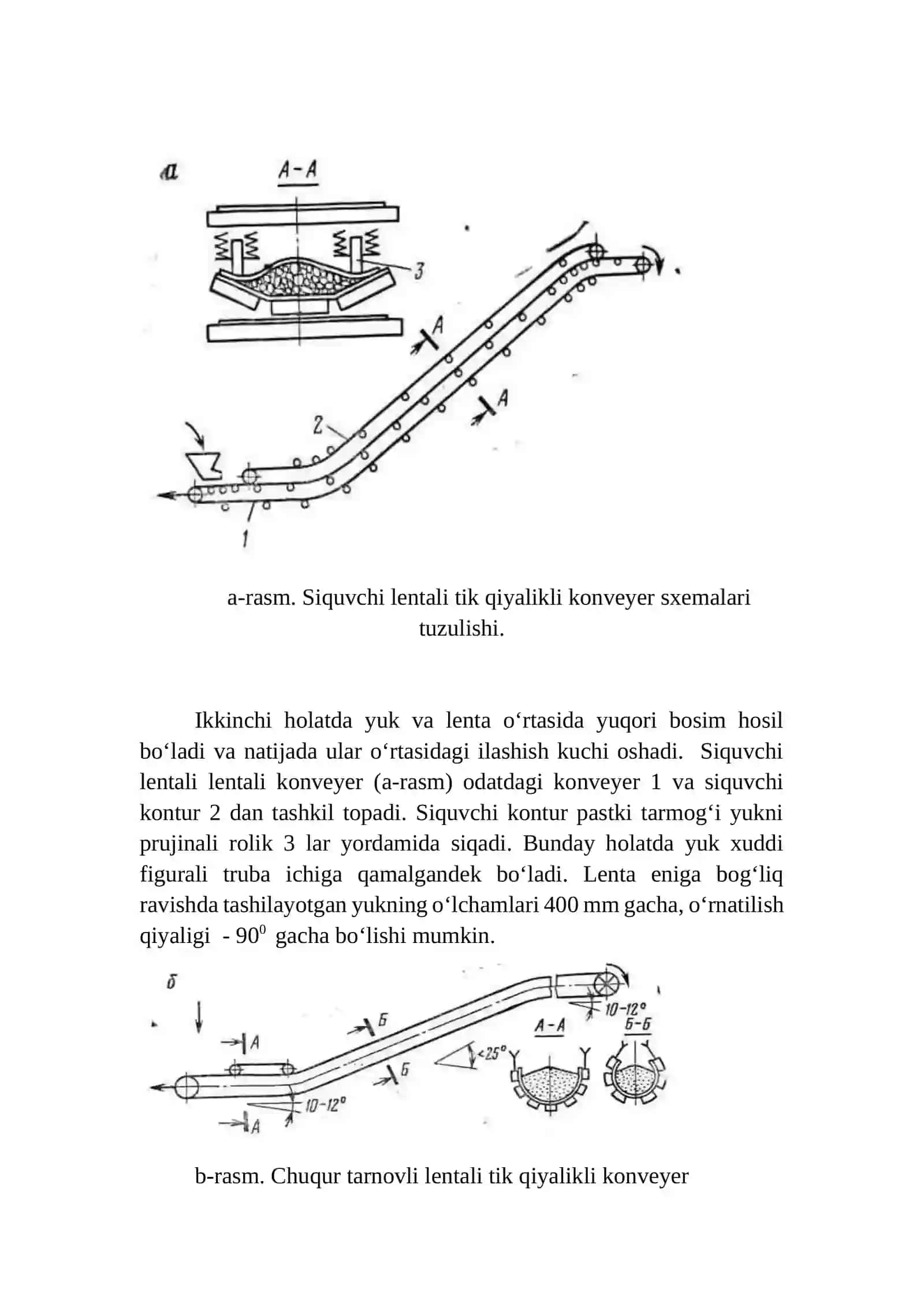 Tik qiyalikda ishlovchi konveyerlar tuzulishi va ishlash prinsipi 3