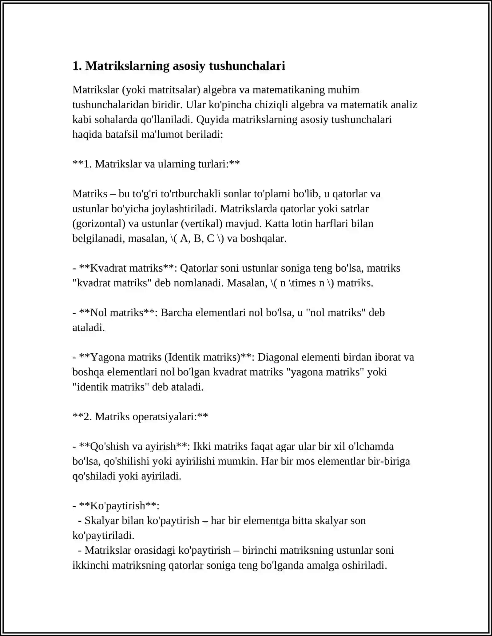 MATRITSA MA'LUMOTLAR TUZULMASI(MATRIX DATA STRUCTURE) 3