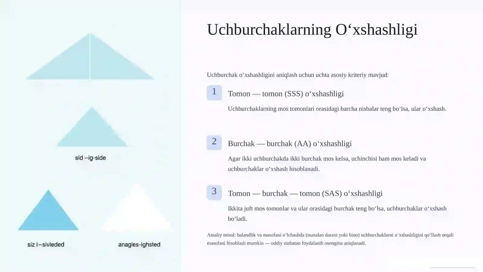 O‘xshash Almashtirish va Geometriya: Asosiy Tushunchalar va Xossalar 3