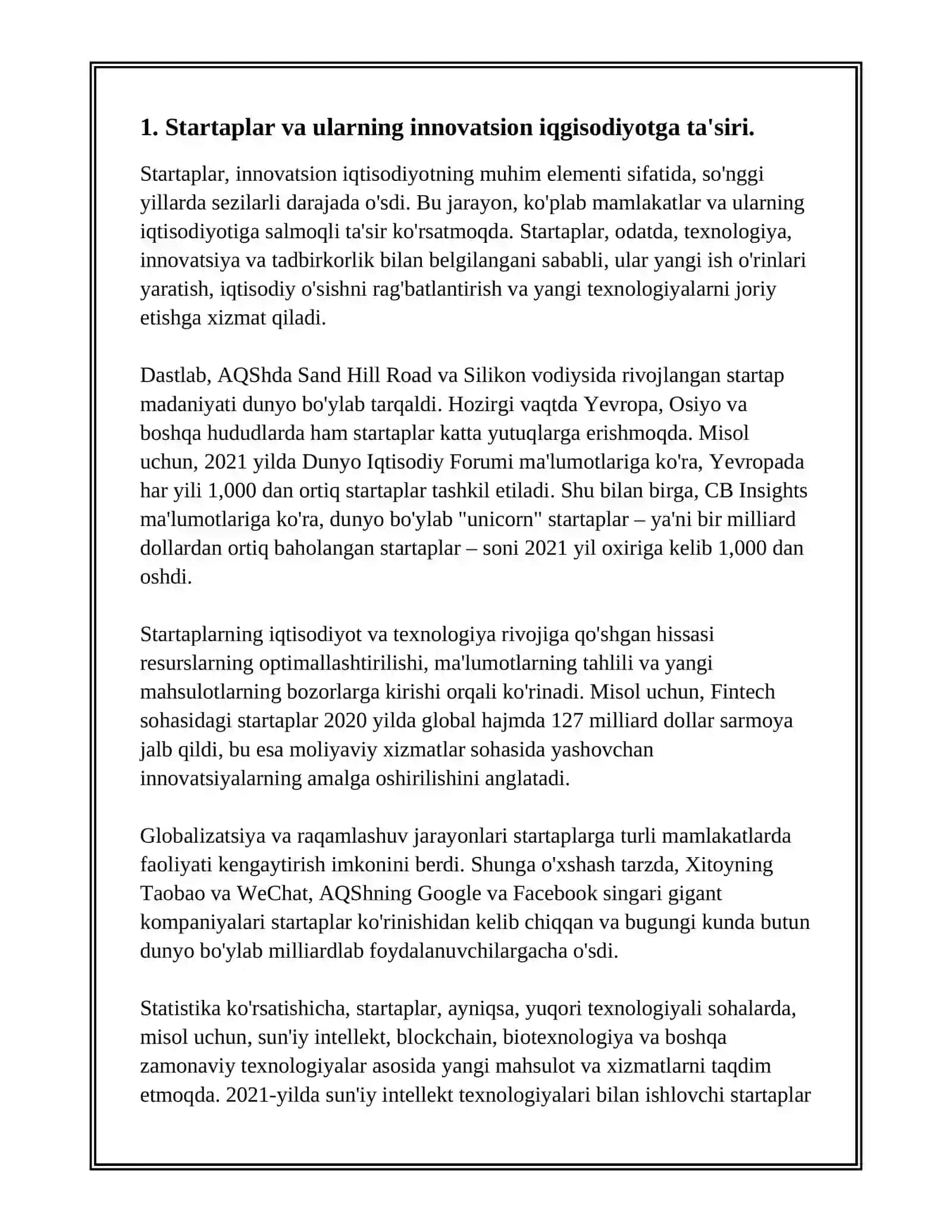 STARTAP LOYIHALARNING INNOVATSION IQTISODIYOTDAGI ROLI 3