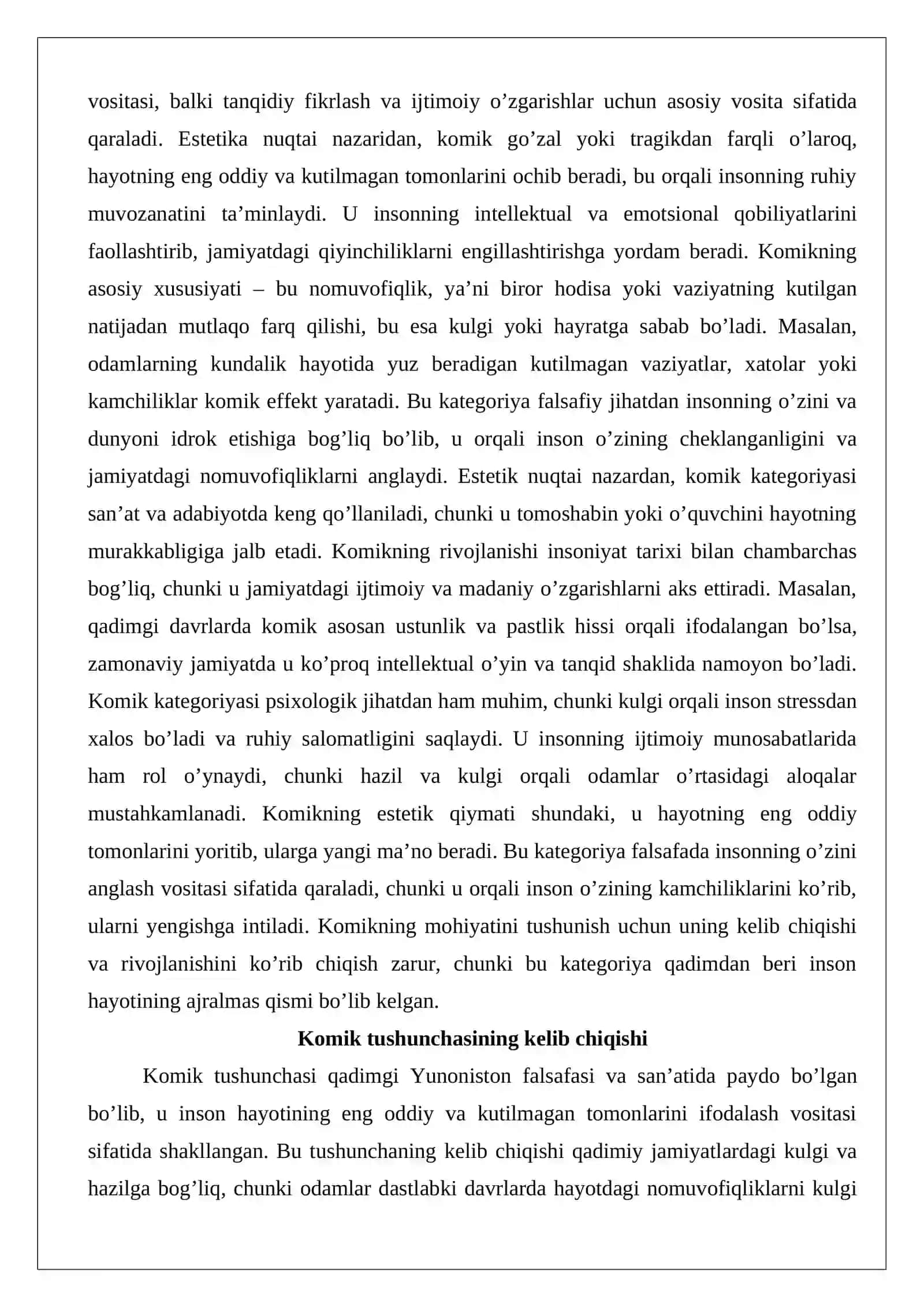 Komik, fojea va ulug’vorlik kategoriyalari va ularning estetik ahamiyati 3
