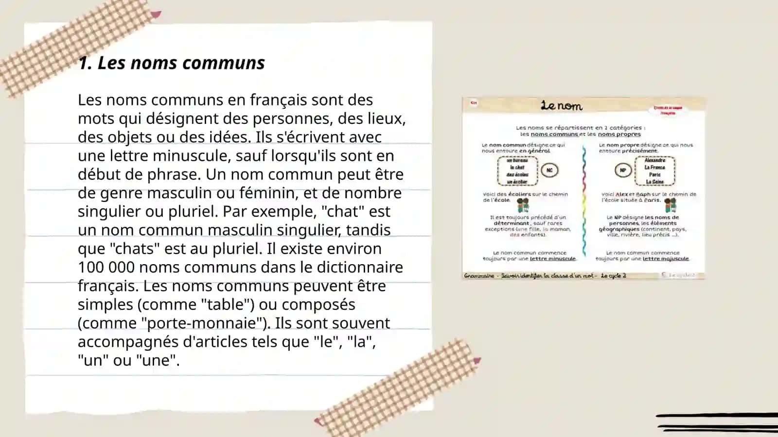 Noms et leurs catégories grammaticales 3