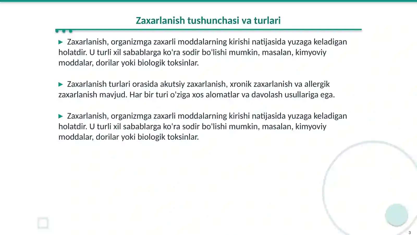 Zaxarlanish. Zaxarli moddalarning tahrifi 3