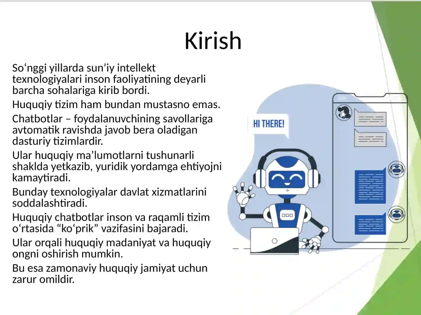 Huquqiy maslahatchi chat botlar va ularning imkoniyatlari 3