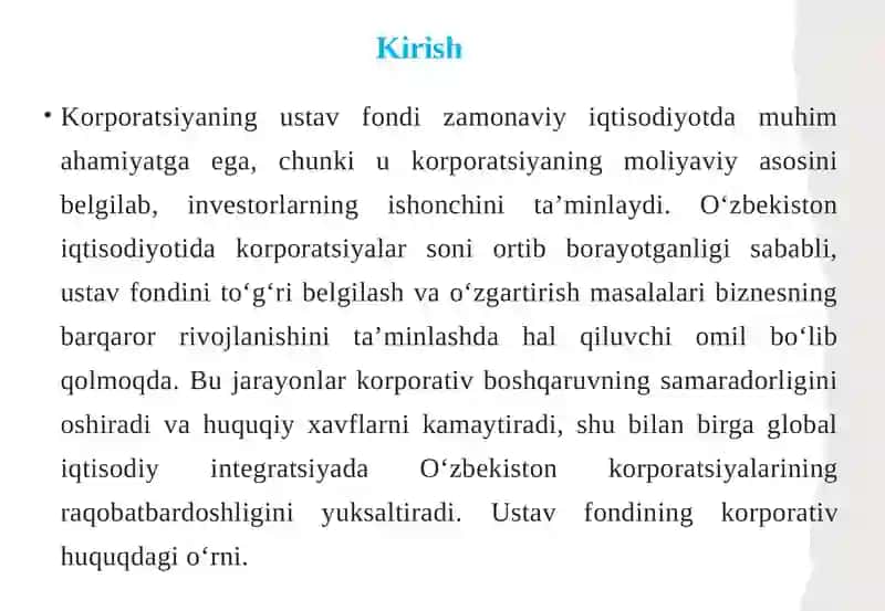 Korporatsiyaning ustav fondi, uni belgilash va miqdorini o'zgartirish 3