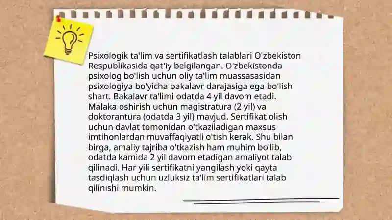Psixolog mutaxassisga qoʻyiladigan talablar 3
