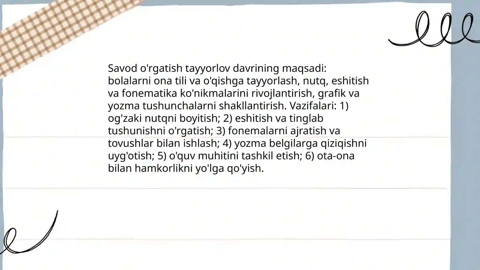 Savod o'rgatish tayyorlov davri. Ona tili va o'qish savodxonligi darsi uchun metodik tavsiyalar ishlab chiqish 3
