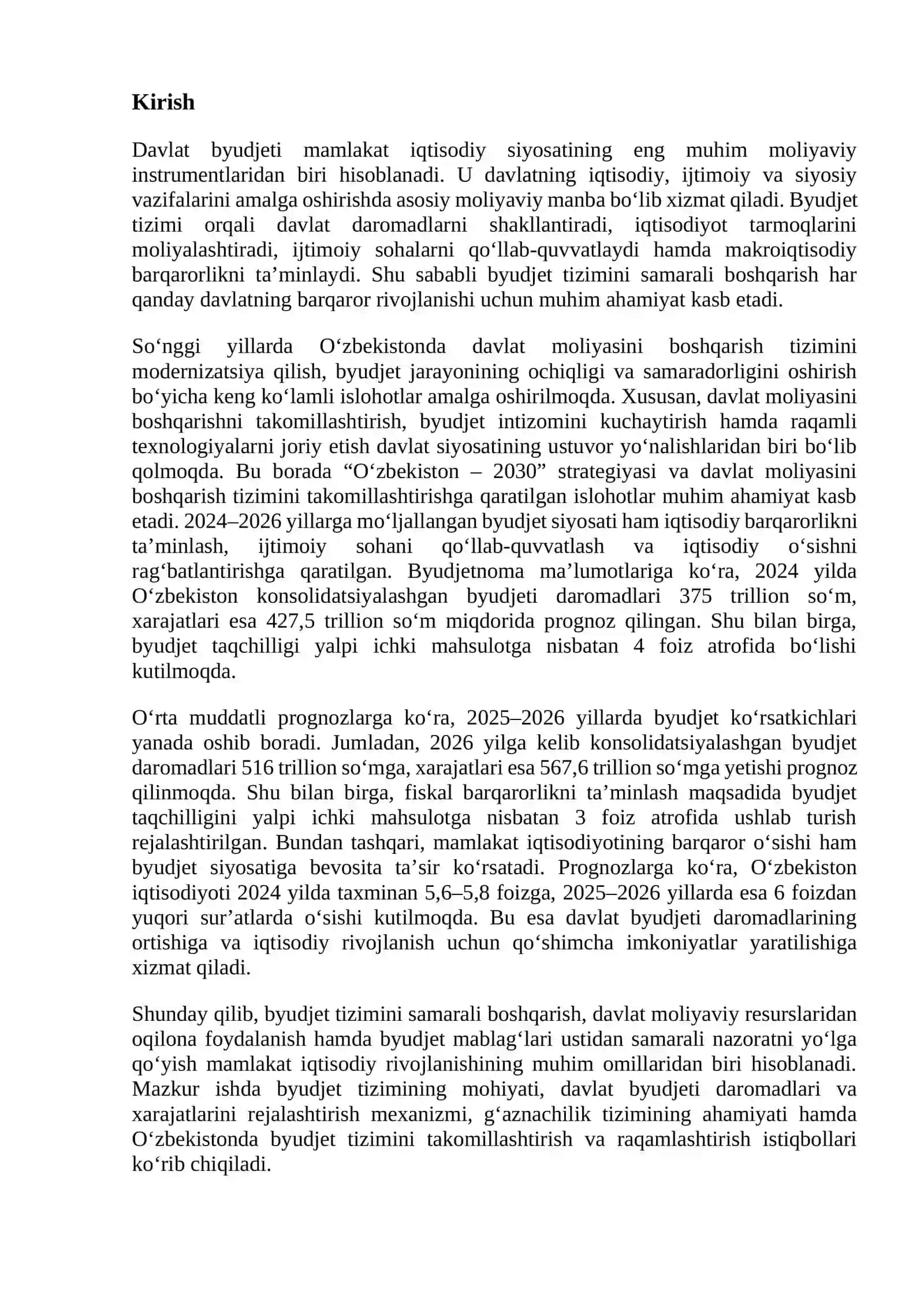 MUSTAQIL ISHI Mavzu: Byudjet tizimini boshqarish 3