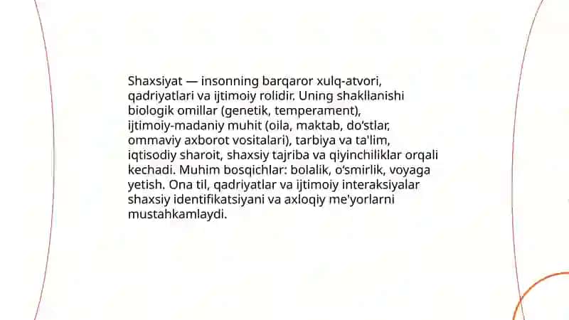 Shaxsiyat va uning shakllanishi 3