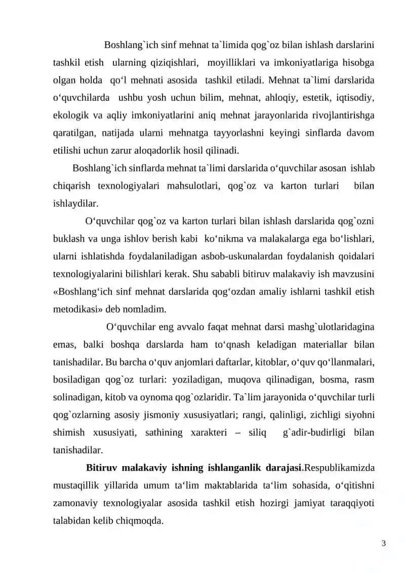 Boshlang‘ich sinf  mehnat darslarida qog‘ozdan amaliy ishlar qilish 3