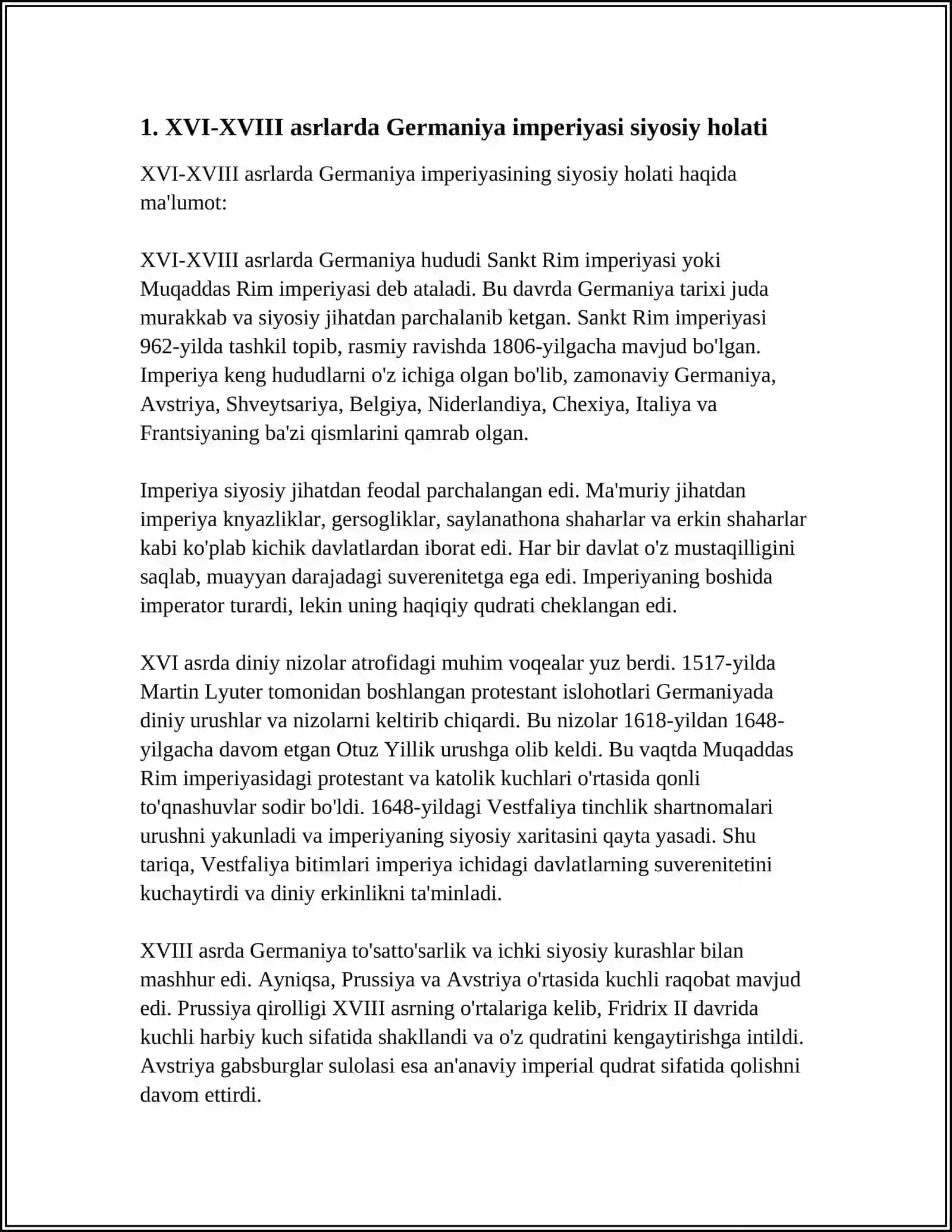 XVI-XVIII ASRLARDA GERMANYA IMPERYASI 3